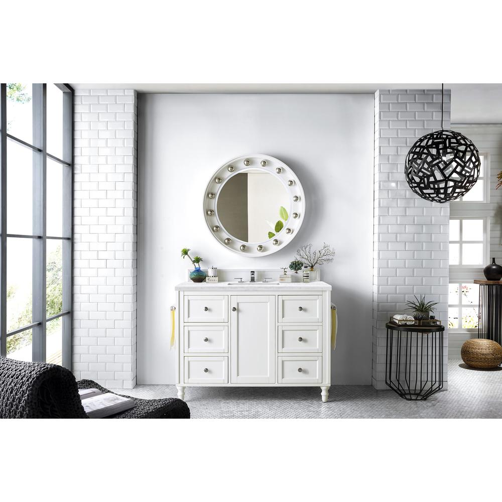 48" Single Vanity, Bright White w/ 3 CM Arctic Fall Solid Surface Top. Picture 2