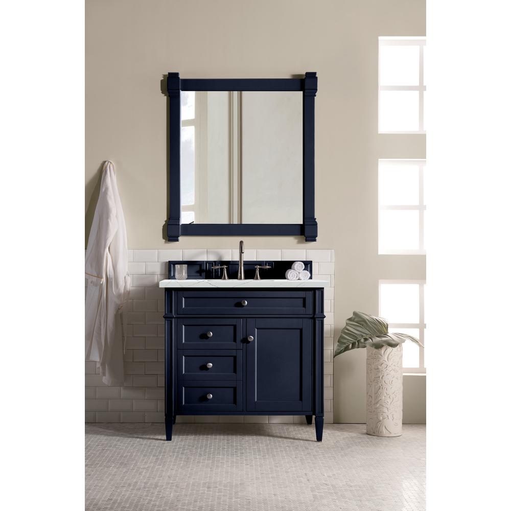 Brittany 36" Victory Blue Single Vanity w/ 3 CM Ethereal Noctis Quartz Top. Picture 2