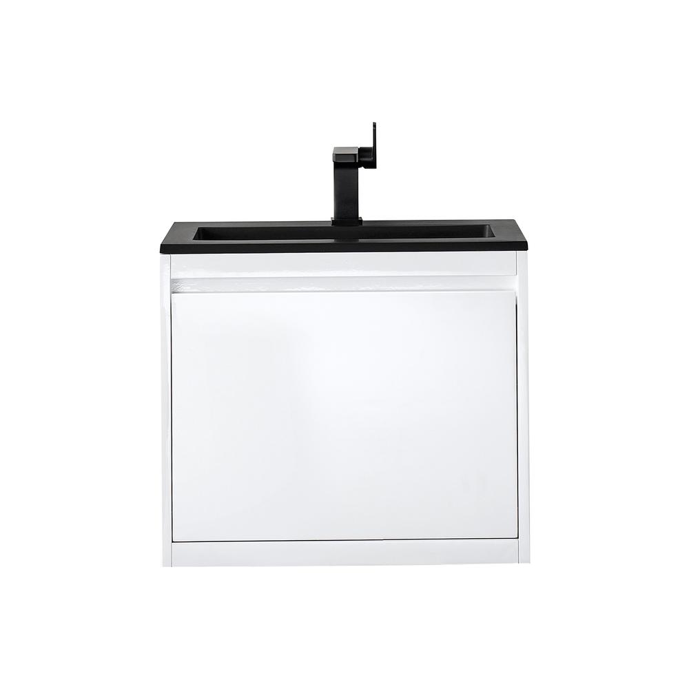 Milan 23.6" Single Vanity Cabinet, Glossy White w/Charcoal Black Composite Top. Picture 1