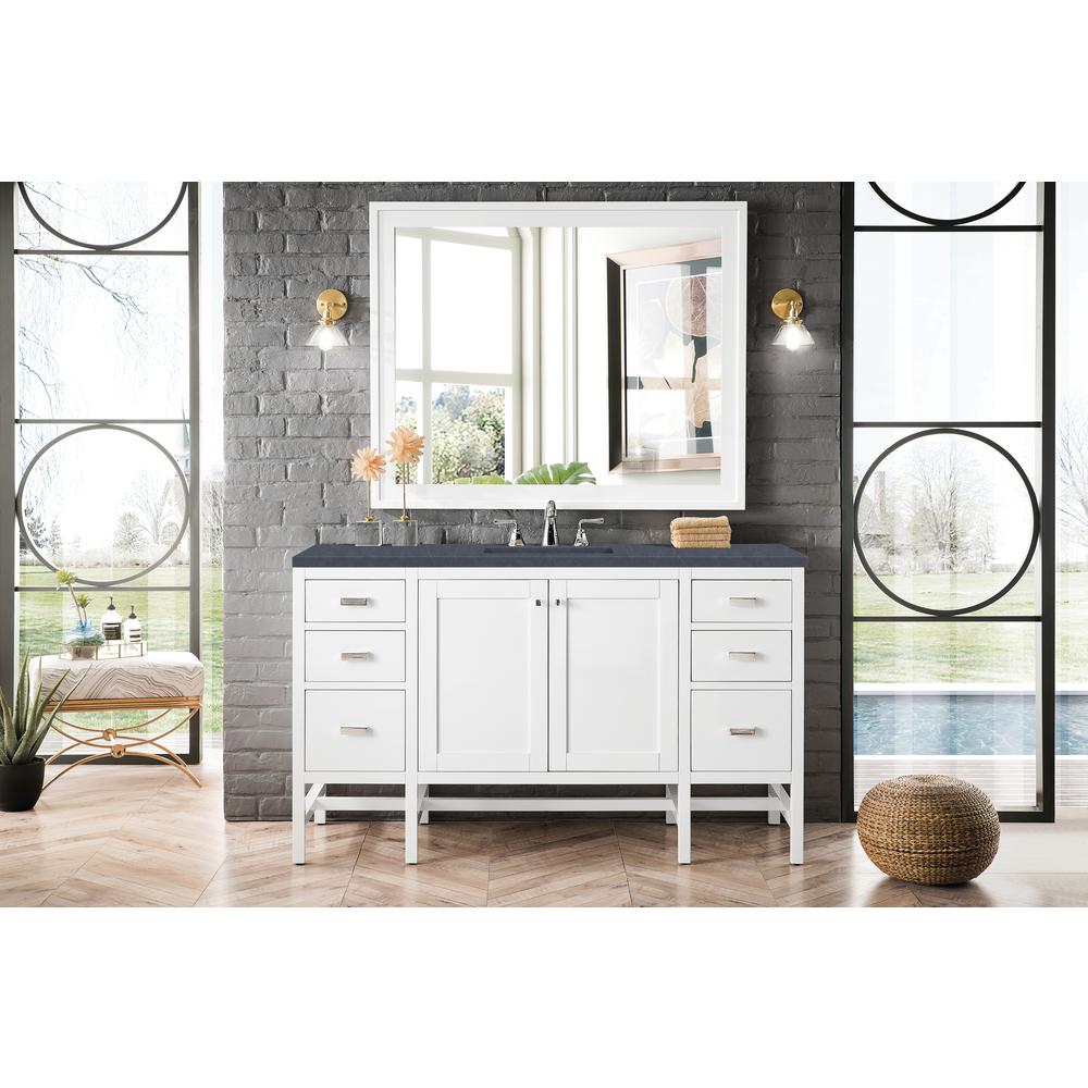 60" Single Vanity Cabinet , Glossy White, w/ 3 CM Charcoal Soapstone Quartz Top. Picture 2