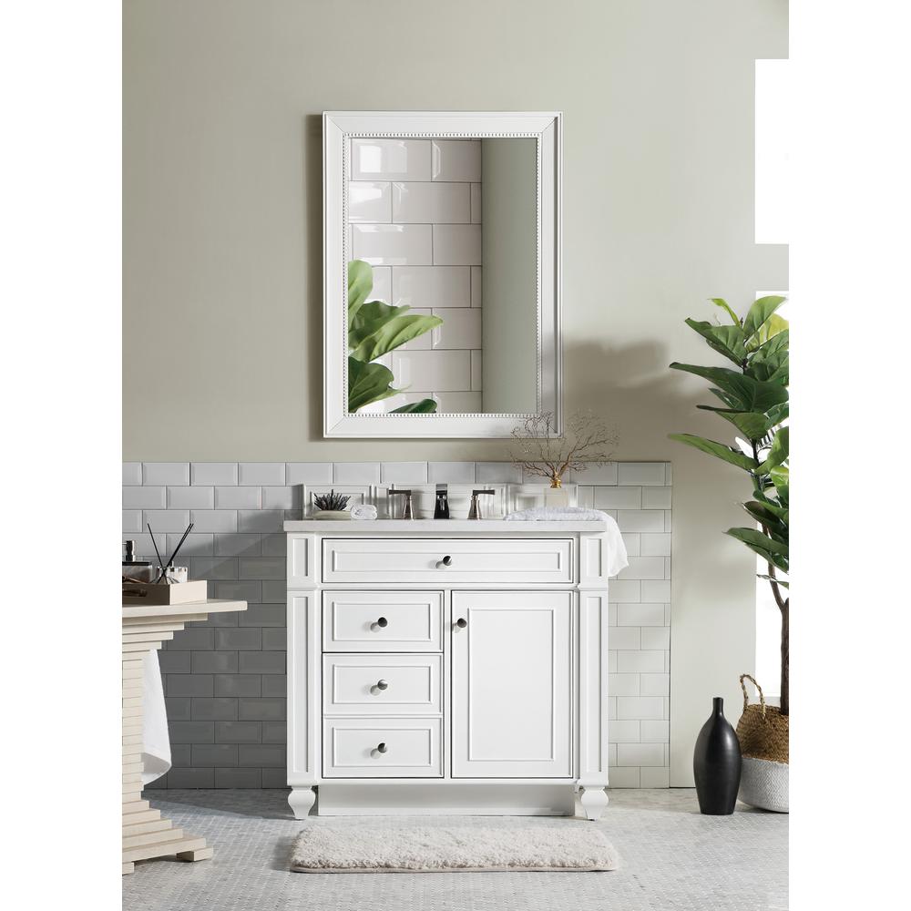 Bristol 36" Single Vanity, Bright White, w/ 3 CM Arctic Fall Solid Surface Top. Picture 2