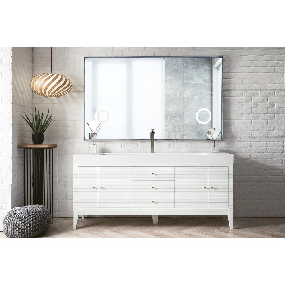 Linear 72" Single Vanity, Glossy White w/ Glossy White Composite Top. Picture 2