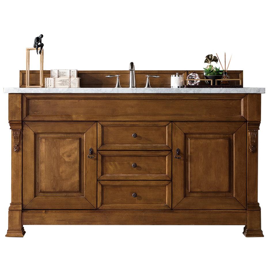 Brookfield 60" Single Vanity, Country Oak w/ 3 CM Arctic Fall Solid Surface Top. Picture 1