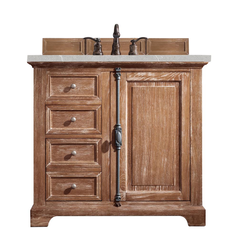 36" Single Vanity Cabinet, Driftwood, w/ 3 CM Eternal Serena Quartz Top. Picture 1