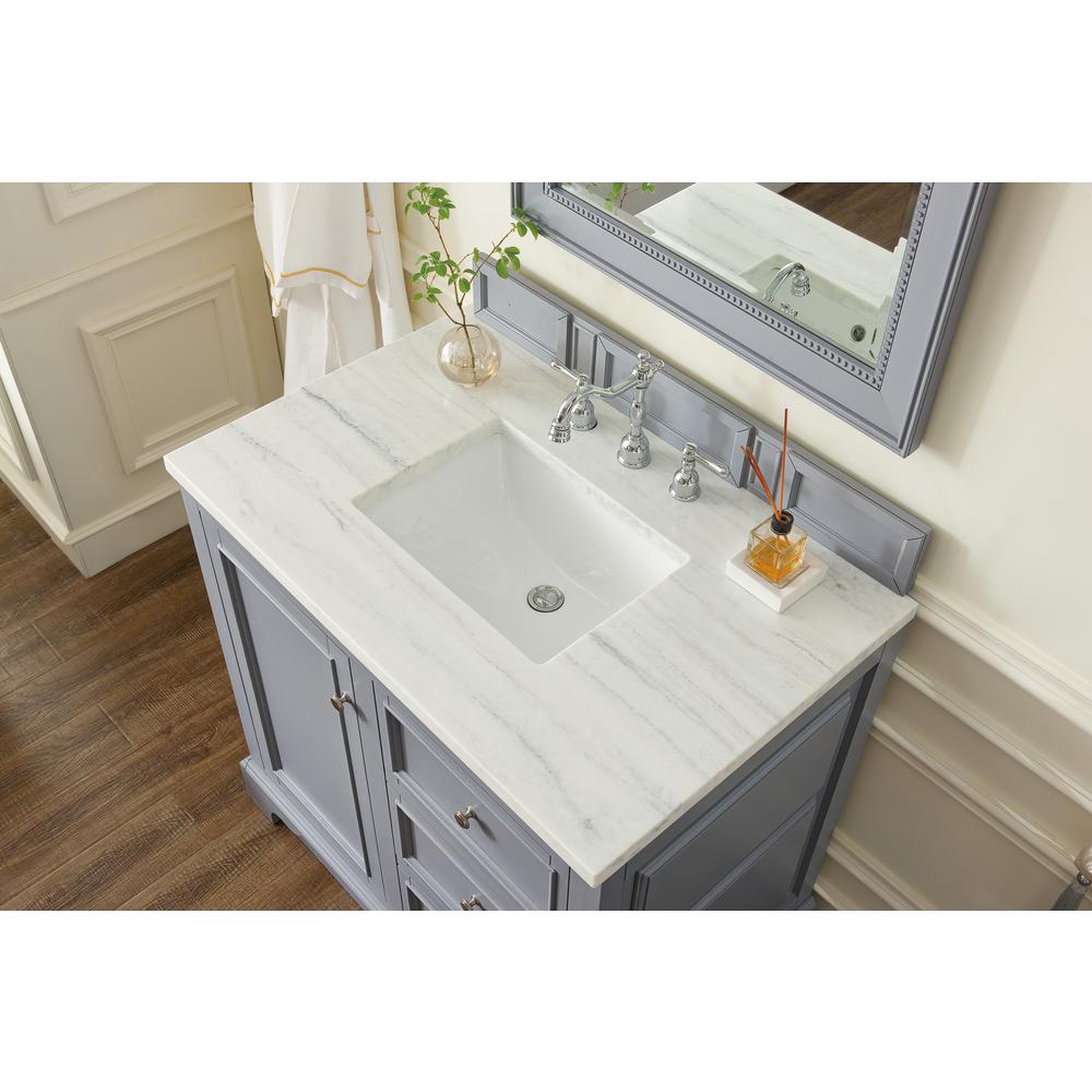 De Soto 36" Single Vanity, Silver Gray w/ 3 CM Arctic Fall Solid Surface Top. Picture 5