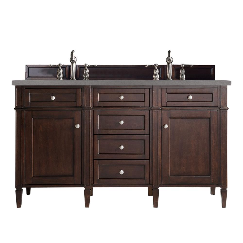 Brittany 60" Burnished Mahogany Double Vanity w/ 3 CM Grey Expo Quartz Top. Picture 1