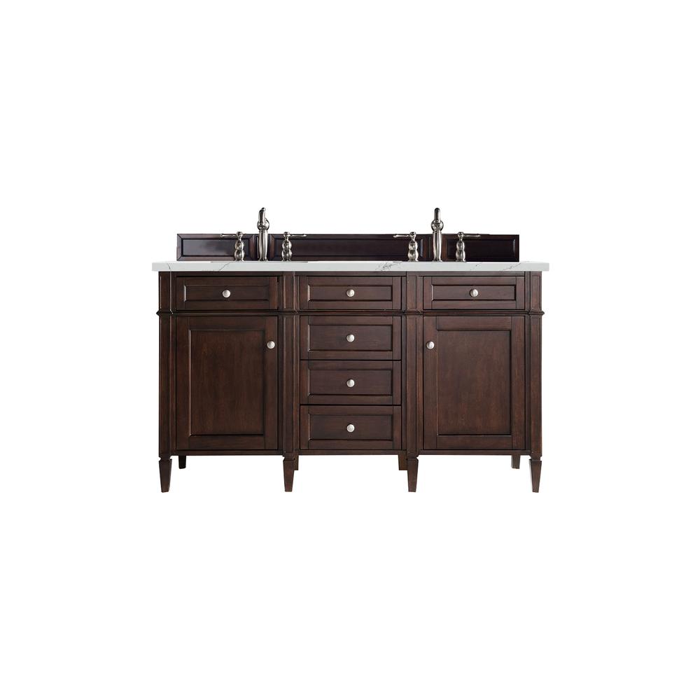 Brittany 60" Burnished Mahogany Double Vanity w/ 3 CM Ethereal Noctis Quartz Top. Picture 1