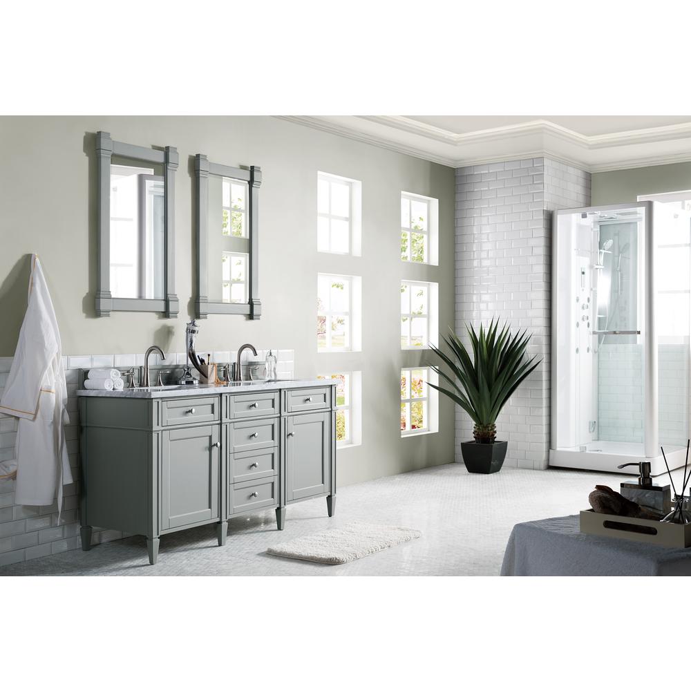 Brittany 60" Urban Gray Double Vanity w/ 3 CM Carrara Marble Top. Picture 3