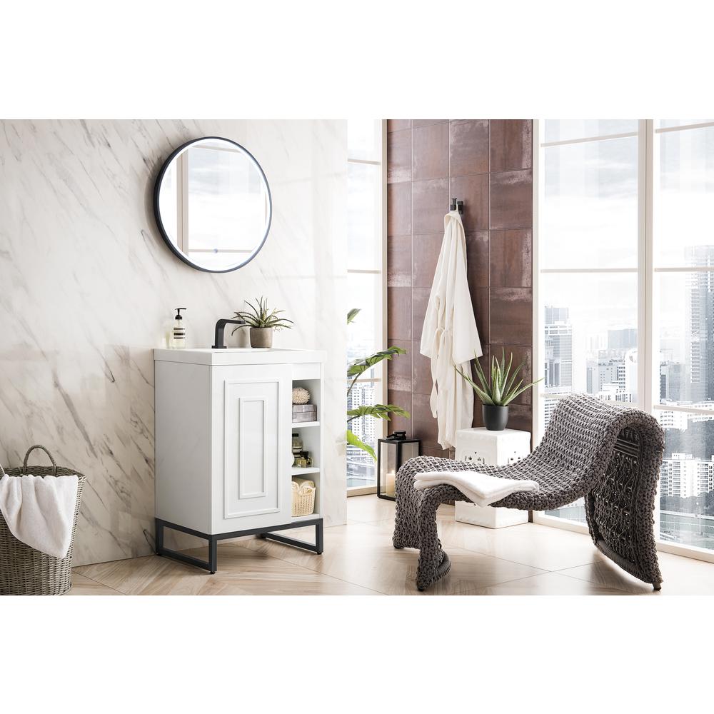 24" Single Vanity Cabinet, White, Matte Black w/White Composite Countertop. Picture 3