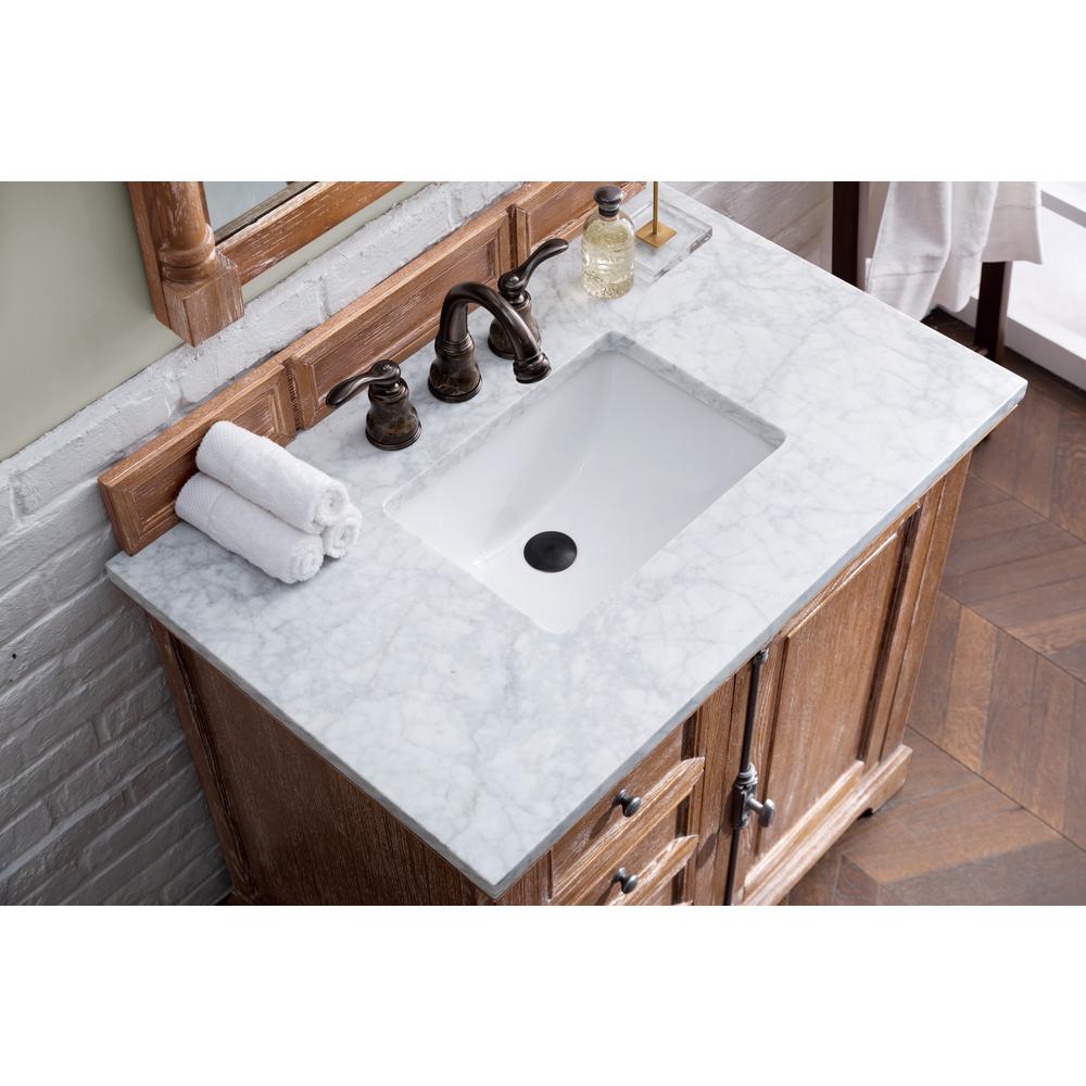 Providence 36" Driftwood Single Vanity w/ 3 CM Carrara Marble Top. Picture 5