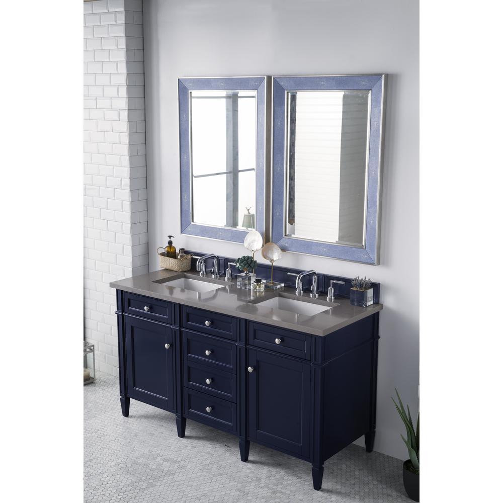 Brittany 60" Victory Blue Double Vanity w/ 3 CM Grey Expo Quartz Top. Picture 3