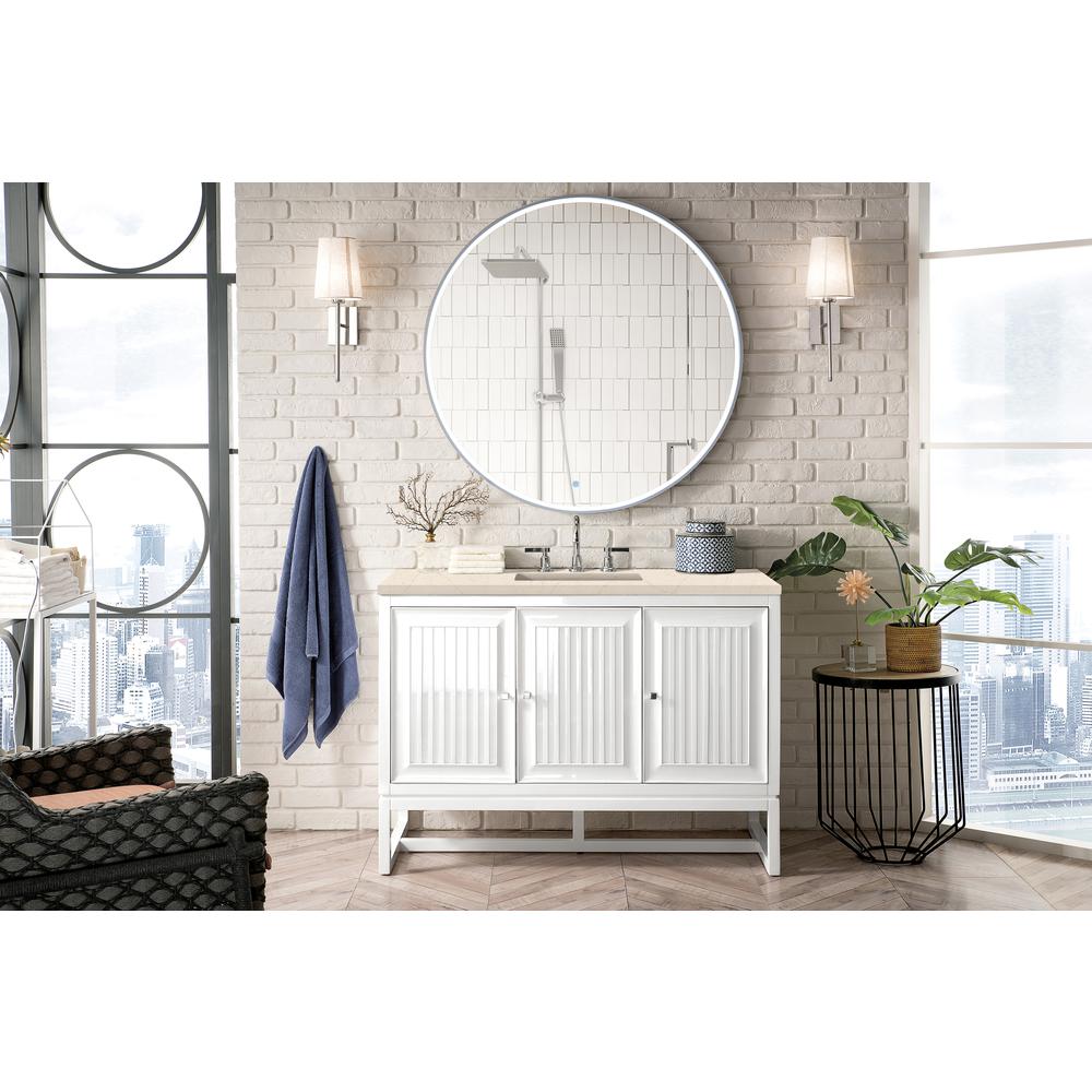 Athens 48" Single Vanity Cabinet, Glossy White, w/ 3 CM Eternal Marfil Top. Picture 2