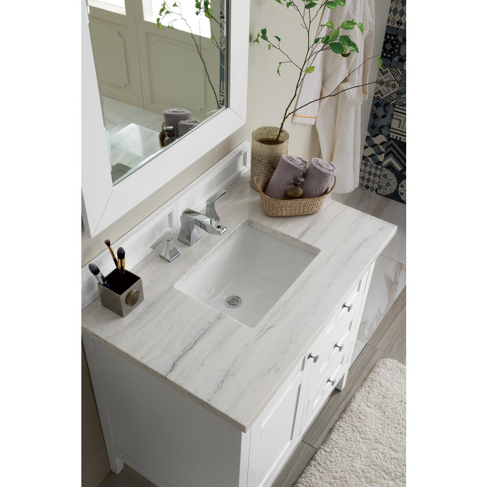 Palisades 36" Single Vanity, Bright White w/ 3 CM Arctic Fall Solid Surface Top. Picture 5