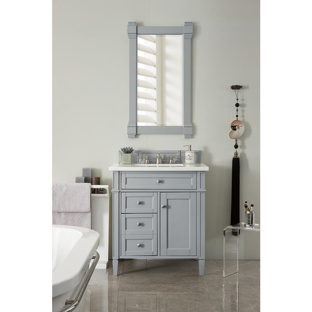 Brittany 30" Single Vanity, Urban Gray w/ 3 CM Arctic Fall Solid Surface Top. Picture 2