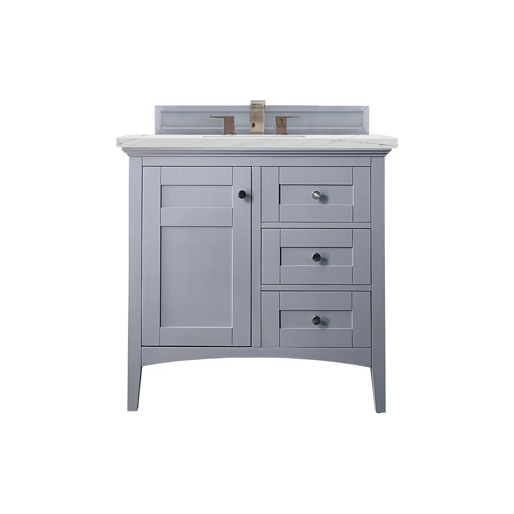 Palisades 36" Single Vanity, Silver Gray, w/ 3 CM Ethereal Noctis Quartz Top. Picture 1
