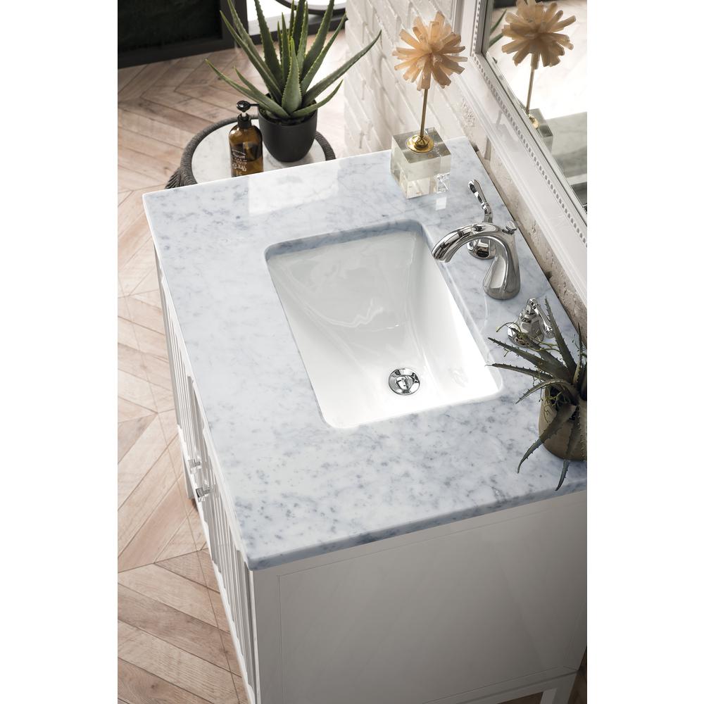 Athens 30" Single Vanity Cabinet, Glossy White, w/ 3 CM Carrara White Top. Picture 5