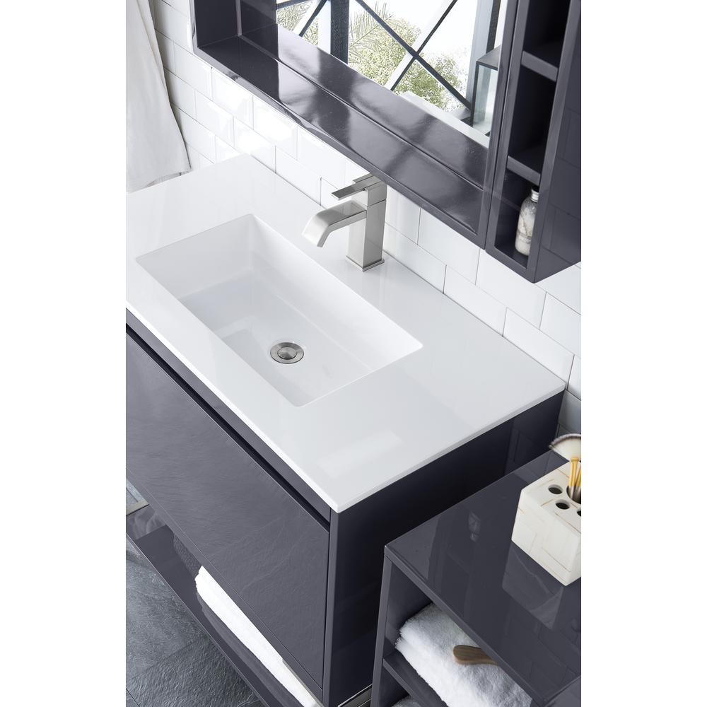 35.4" Single Vanity Cabinet, Modern Grey Glossy, Glossy White Composite Top. Picture 6