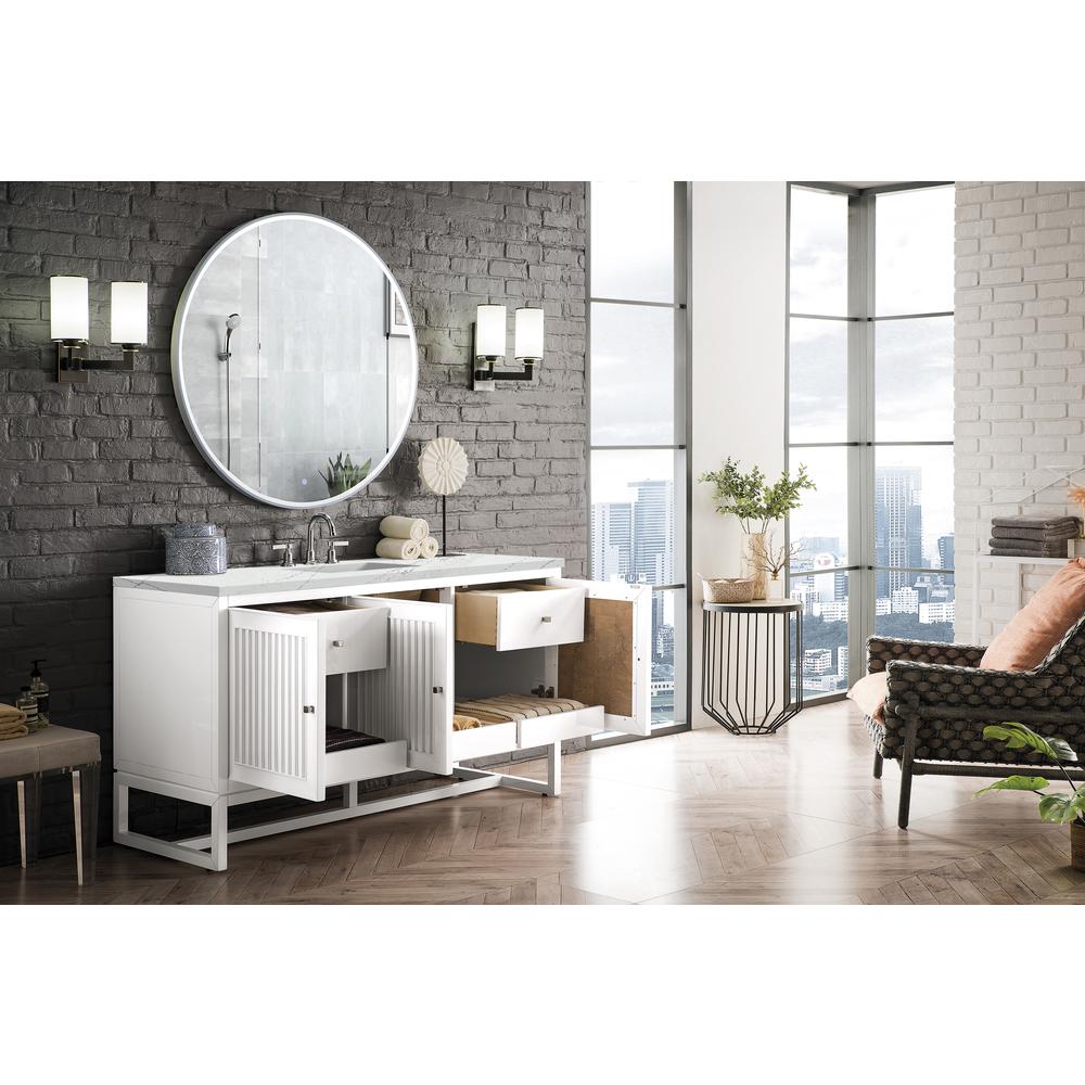 Athens 60" Single Vanity Cabinet , Glossy White, w/ 3 CM Ethereal Noctis Top. Picture 4