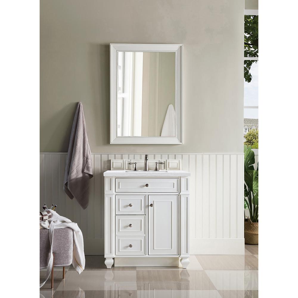 Bristol 30" Single Vanity, Bright White, w/ 3 CM Arctic Fall Solid Surface Top. Picture 2