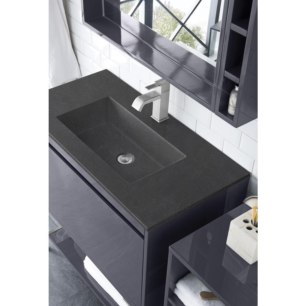 35.4" Single Vanity Cabinet, Modern Grey Glossy, Brushed Nickel Composite Top. Picture 4