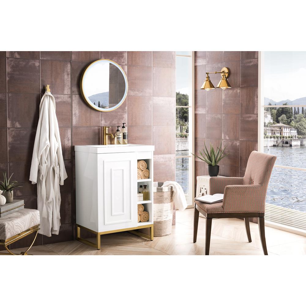 24" Single Vanity Cabinet, White, Radiant Gold w/White Composite Countertop. Picture 3