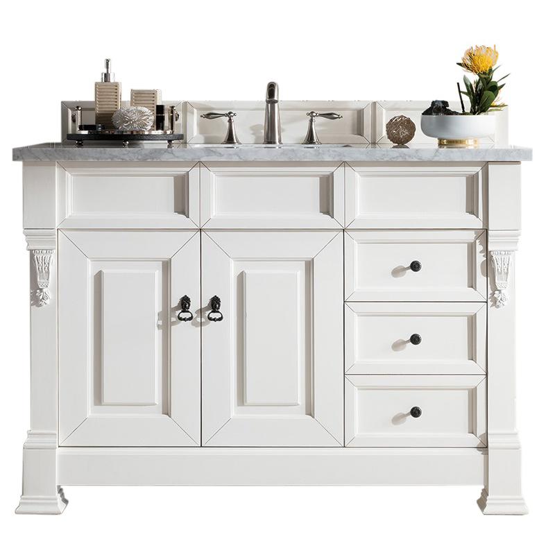 Brookfield 48" Single Vanity, Bright White w/ 3 CM Arctic Fall Solid Surface Top. Picture 1