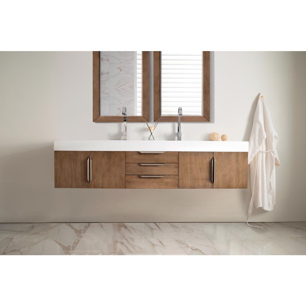Mercer Island 72" Double Vanity,  Latte Oak w/ Glossy White Composite Top. Picture 2