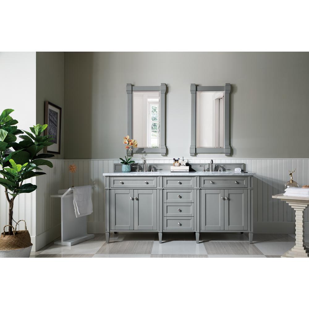 Brittany 72" Urban Gray Double Vanity w/ 3 CM Carrara Marble Top. Picture 2