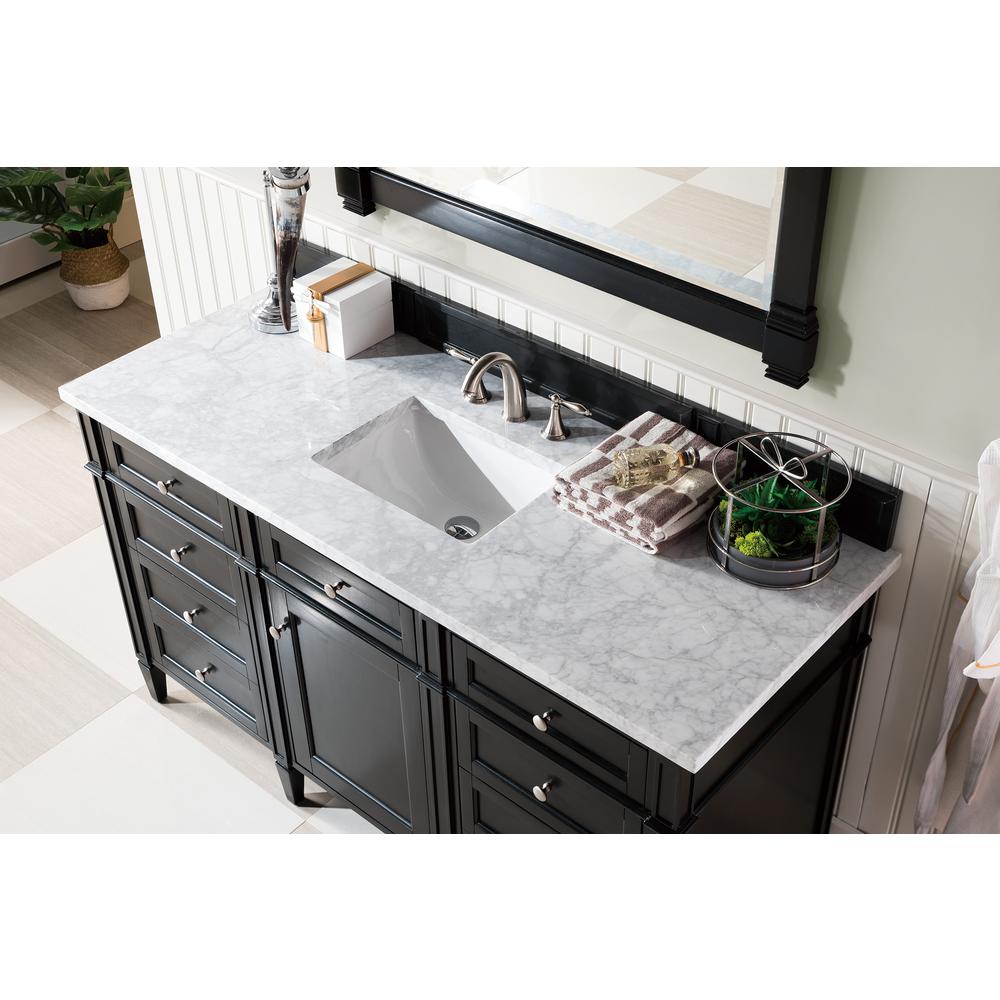 Brittany 60" Single Vanity, Black Onyx w/ 3 CM Carrara Marble Top. Picture 5