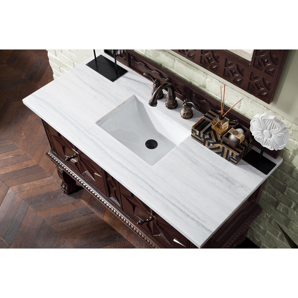 Balmoral 48" Antique Walnut Single Vanity w/ 3 CM Arctic Fall Solid Surface Top. Picture 5