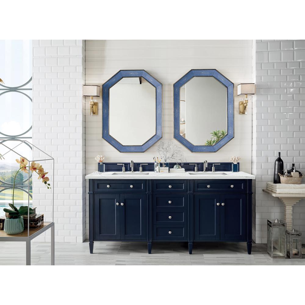 Brittany 72" Victory Blue Double Vanity w/ 3 CM Ethereal Noctis Quartz Top. Picture 2