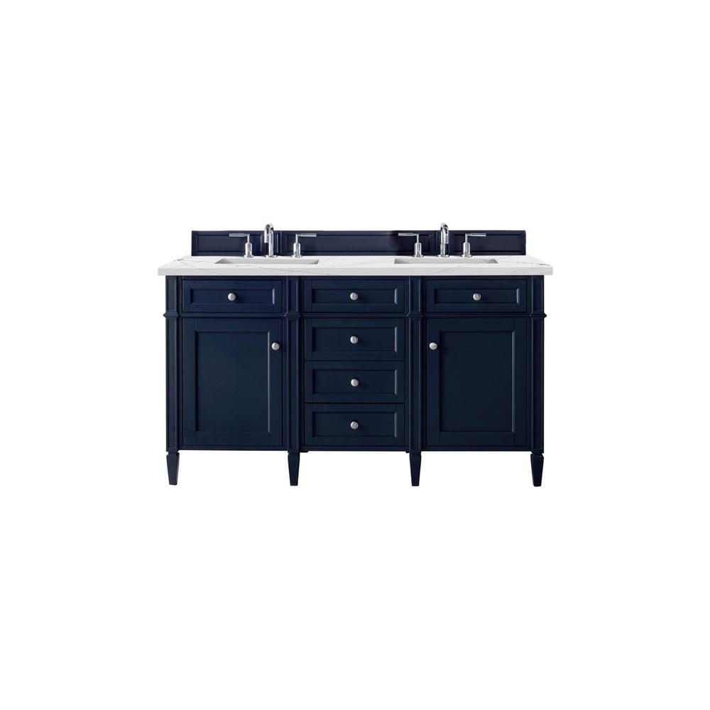 Brittany 60" Victory Blue Double Vanity w/ 3 CM Ethereal Noctis Quartz Top. Picture 1