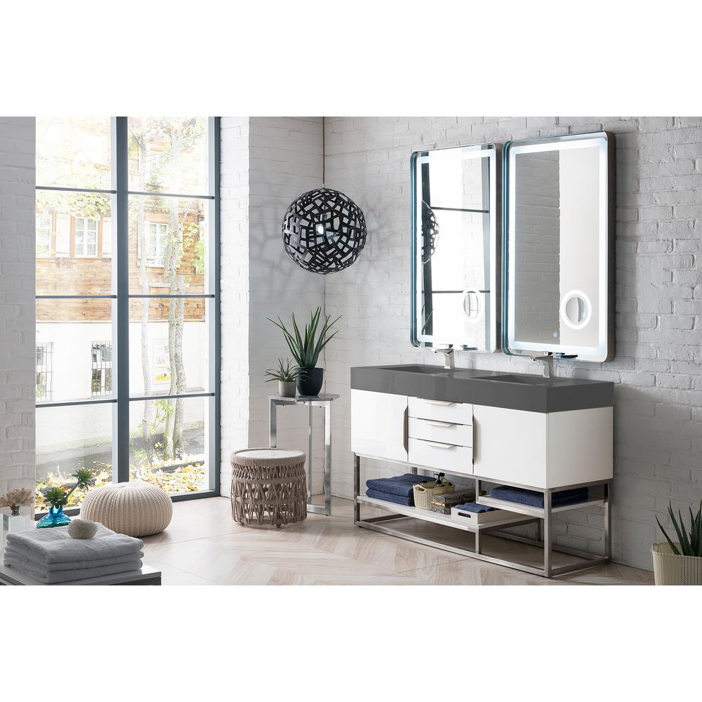 Columbia 59" Double Vanity, Glossy White w/ Dusk Grey Glossy Composite Top. Picture 3
