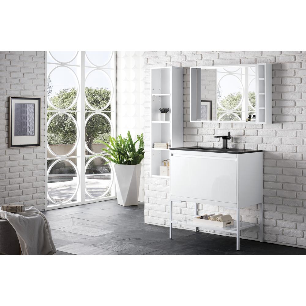 31.5" Single Vanity Cabinet, Glossy White, Glossy White Composite Top. Picture 3