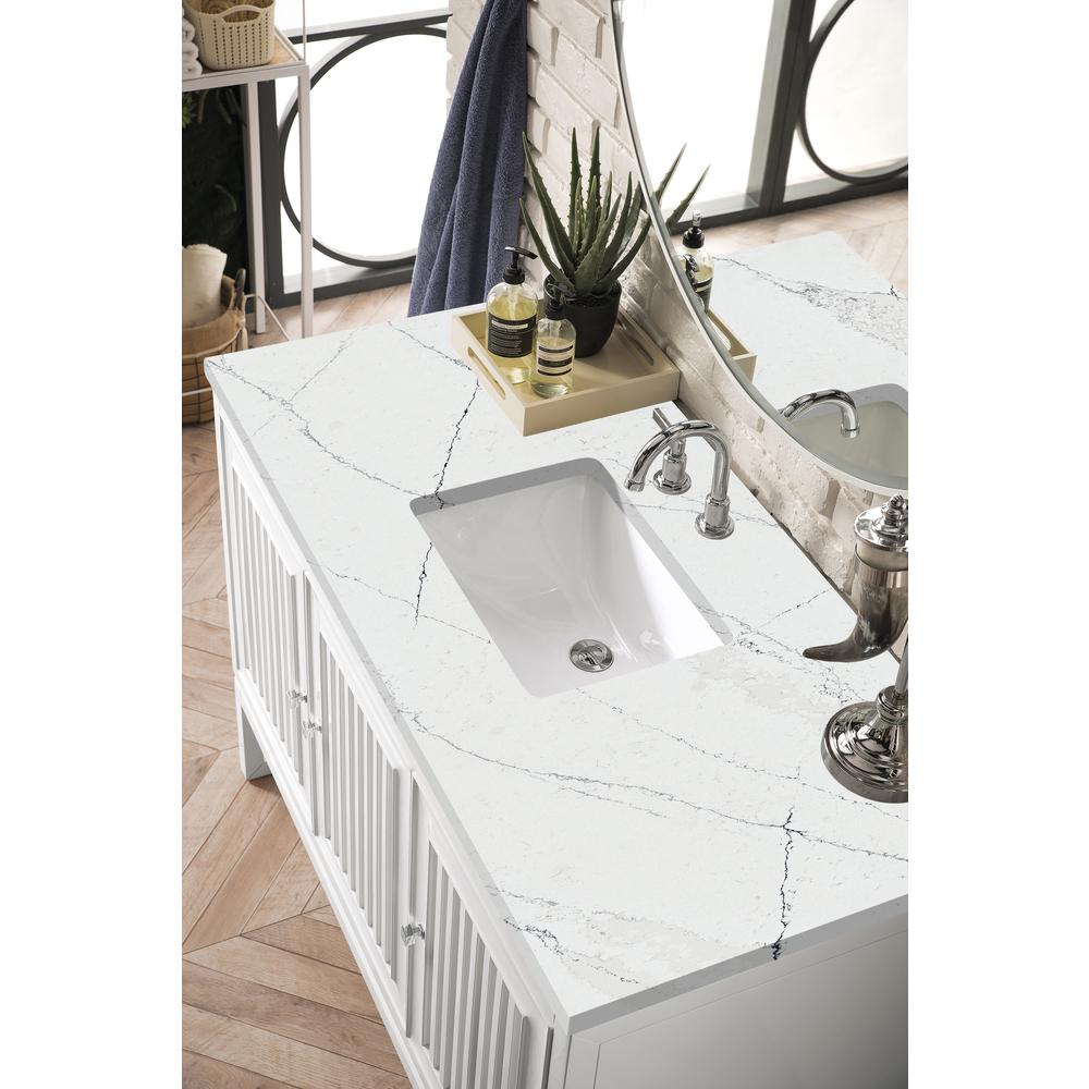 Athens 48" Single Vanity Cabinet, Glossy White, w/ 3 CM Ethereal Noctis Top. Picture 3