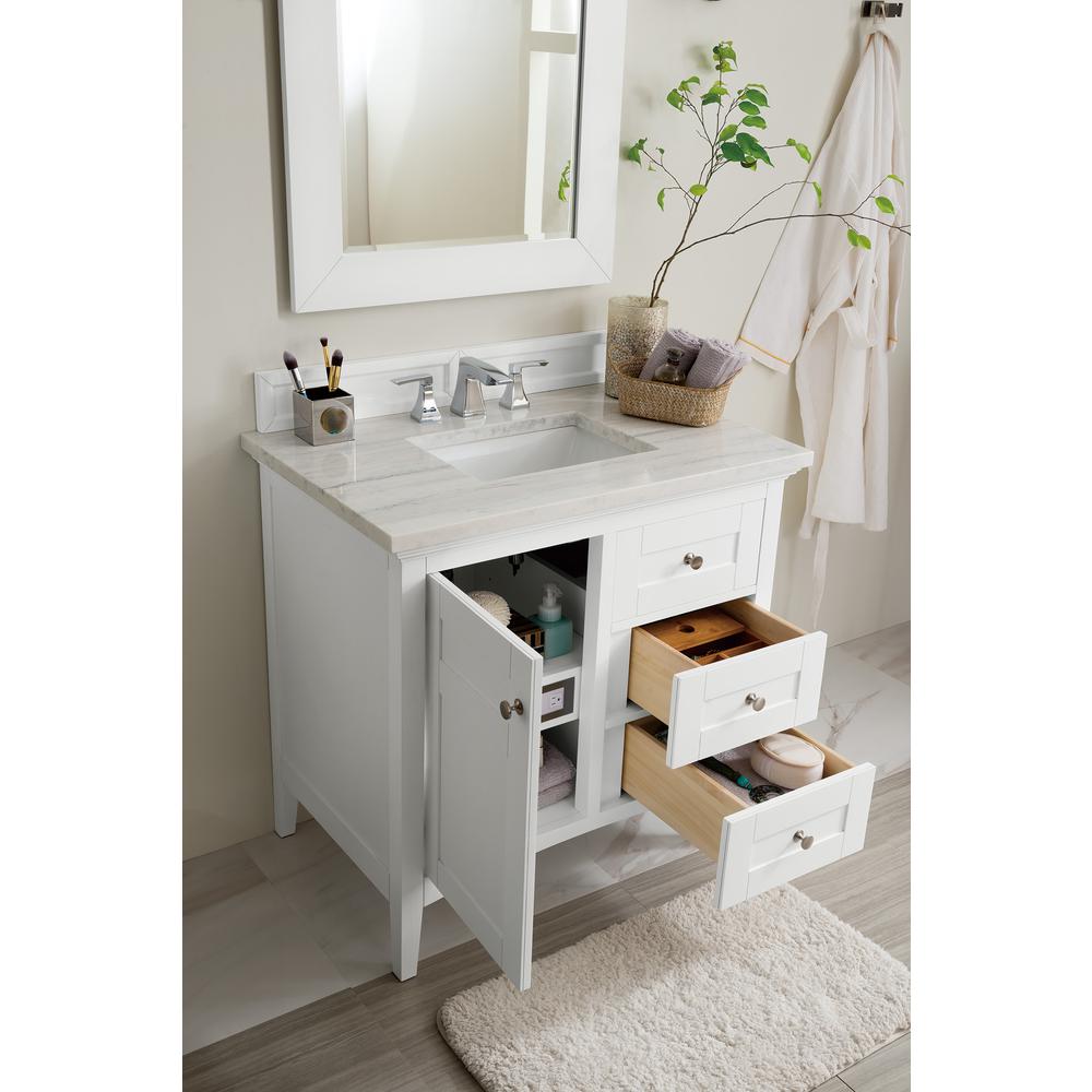 Palisades 36" Single Vanity, Bright White w/ 3 CM Arctic Fall Solid Surface Top. Picture 4