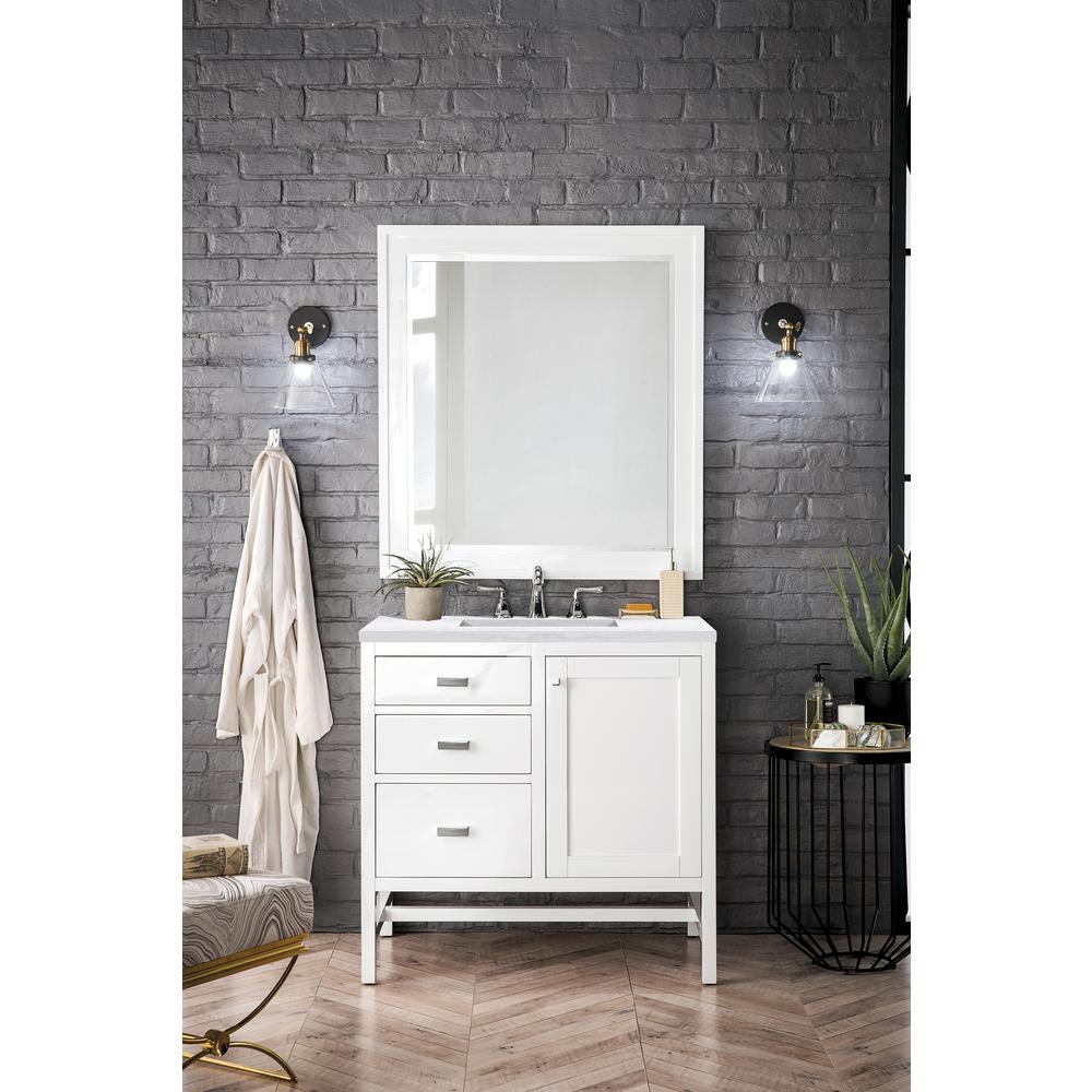 36" Single Vanity Cabinet, Glossy White, w/ Solid Surface Countertop. Picture 2