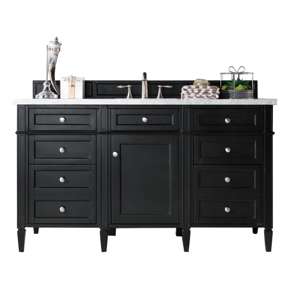 Brittany 60" Single Vanity, Black Onyx w/ 3 CM Arctic Fall Solid Surface Top. Picture 1