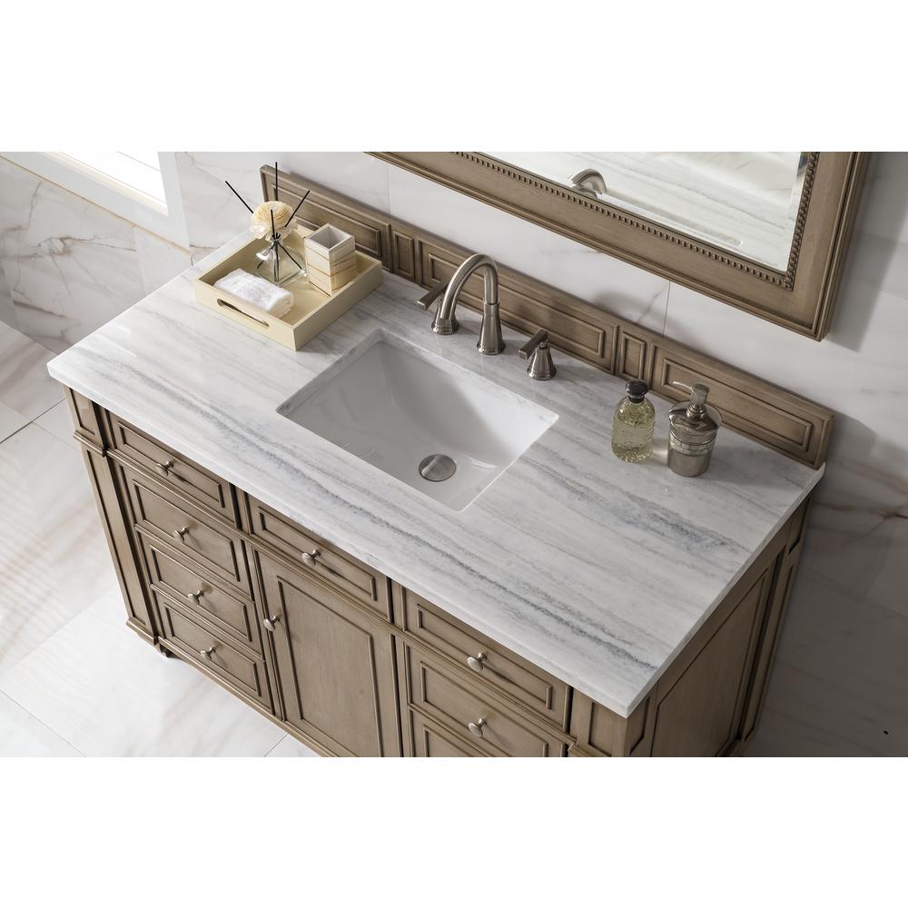 48" Single Vanity, Whitewashed Walnut, w/ 3 CM Arctic Fall Solid Surface Top. Picture 5