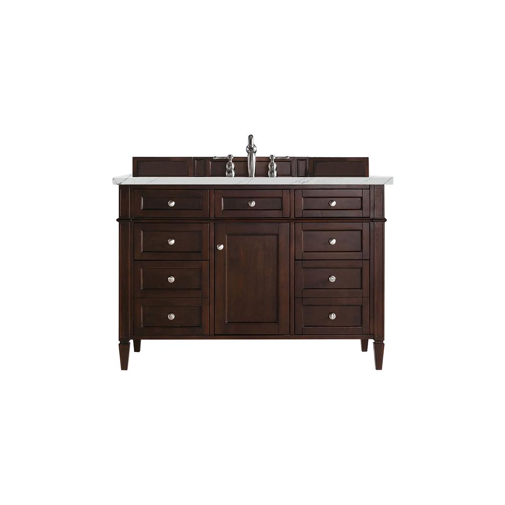 Brittany 48" Burnished Mahogany Single Vanity w/ 3 CM Ethereal Noctis Quartz Top. Picture 1
