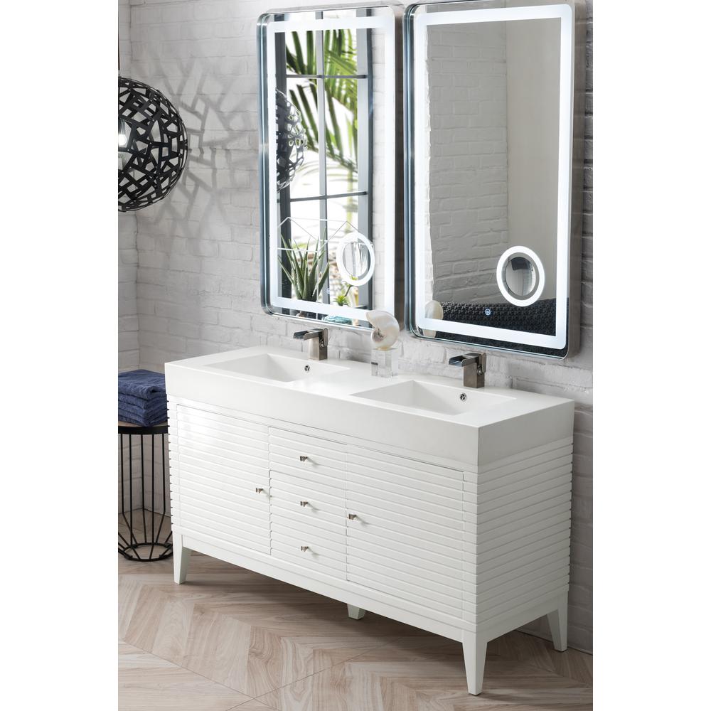 Linear 59" Double Vanity, Glossy White w/ Glossy White Composite Top. Picture 3