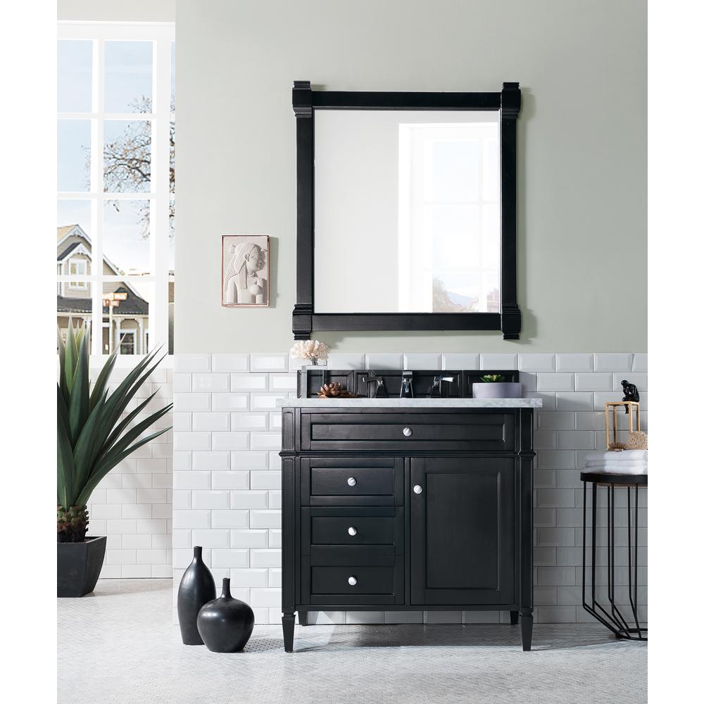 Brittany 36" Black Onyx Single Vanity w/ 3 CM Carrara Marble Top. Picture 2