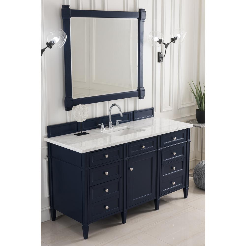 Brittany 60" Victory Blue Single Vanity w/ 3 CM Carrara Marble Top. Picture 3