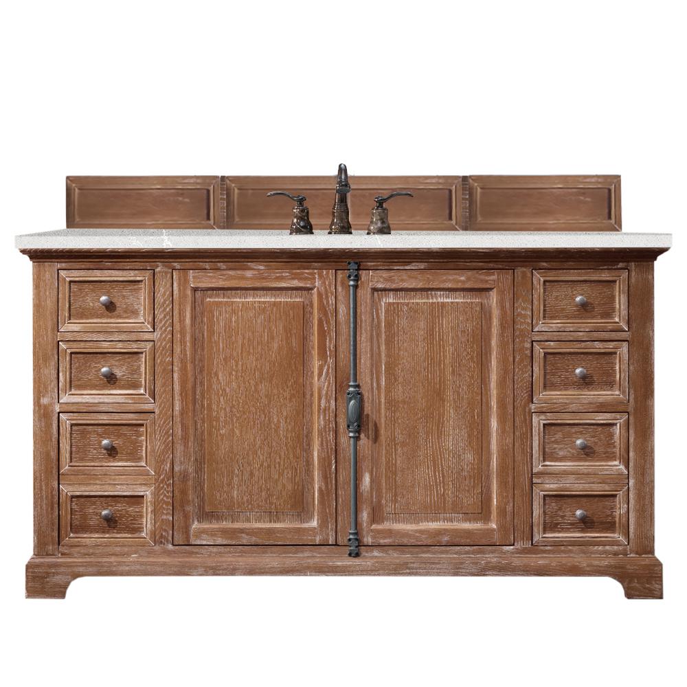60" Single Vanity Cabinet, Driftwood, w/ 3 CM Eternal Serena Quartz Top. Picture 1
