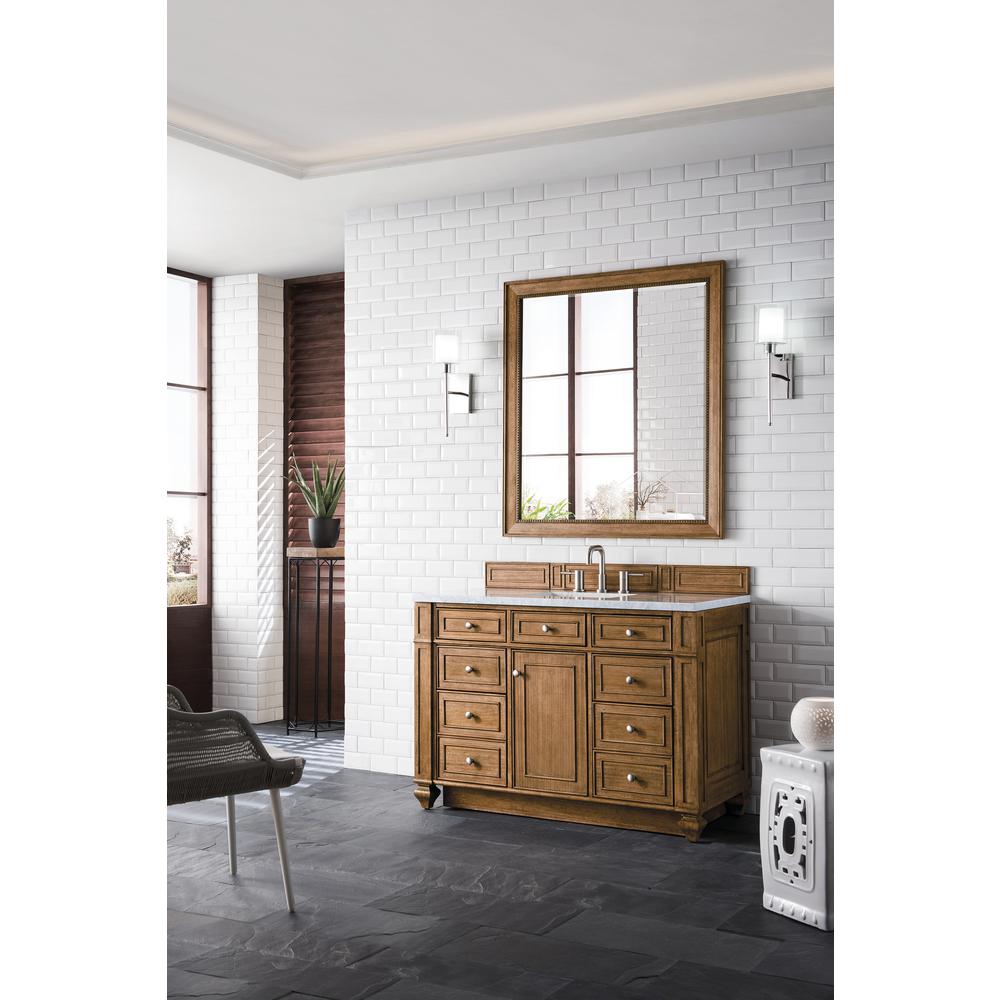 Bristol 48" Single Vanity, Saddle Brown, w/ 3 CM Arctic Fall Solid Surface Top. Picture 3