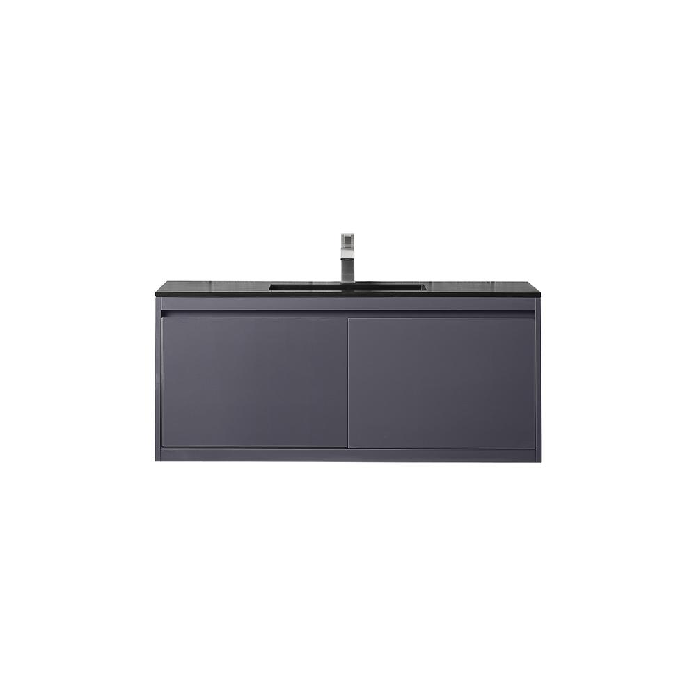 47.3" Single Vanity Cabinet, Modern Grey Glossy w/Charcoal Black Composite Top. Picture 1