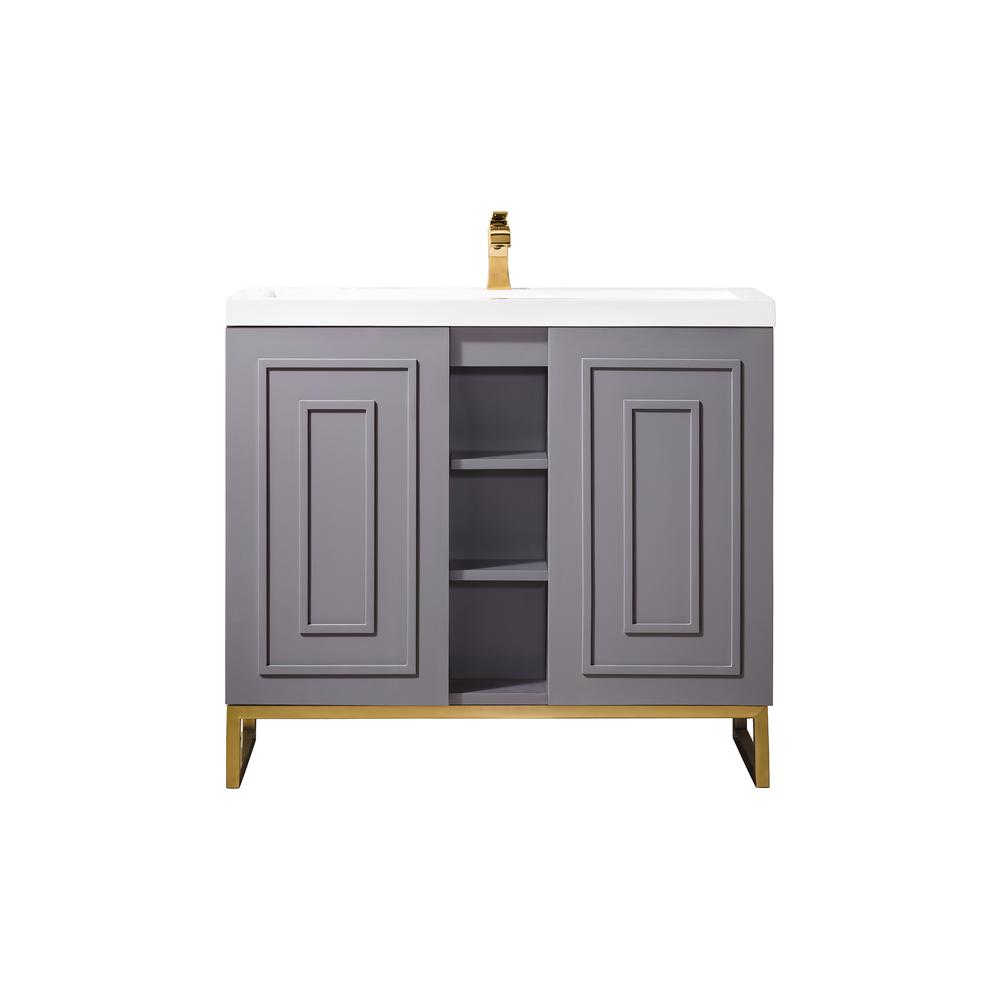 39.5" Single Vanity Cabinet, Grey Smoke, Radiant Gold w/White Countertop. Picture 1