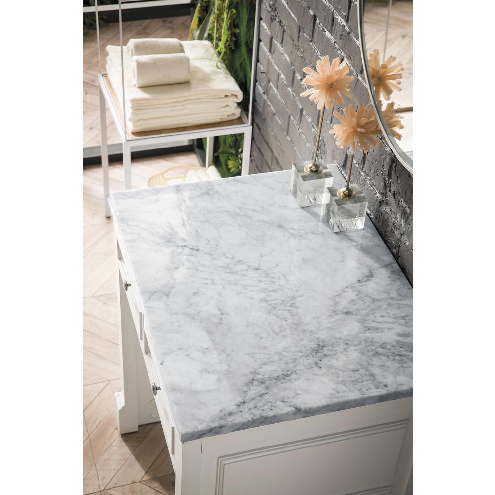 30"  Countertop  Unit (makeup counter), Bright White w/ 3 CM Carrara Marble Top. Picture 2