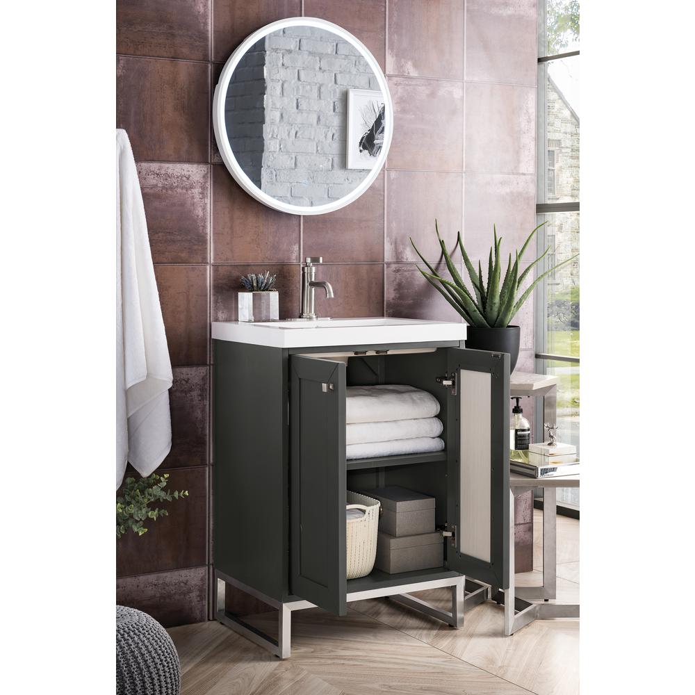24" Single Vanity Cabinet, Mineral Grey, Brushed Nickel, Composite Countertop. Picture 7