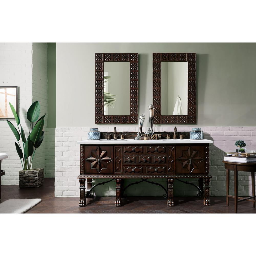 Balmoral 72" Antique Walnut Double Vanity w/ 3 CM Arctic Fall Solid Surface Top. Picture 2